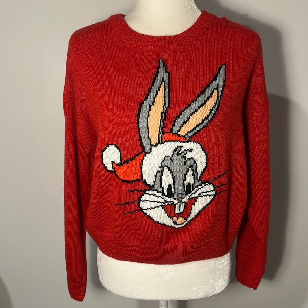 NWOT- DIVIDED H&M Warner Brothers Long Sleeve Bugs Bunny Red Sweater. Size XS